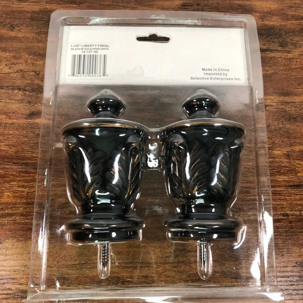 NEW Select Black Gold Decorative Finials Drapery Ball‎ (2) Pair 4” Diameter